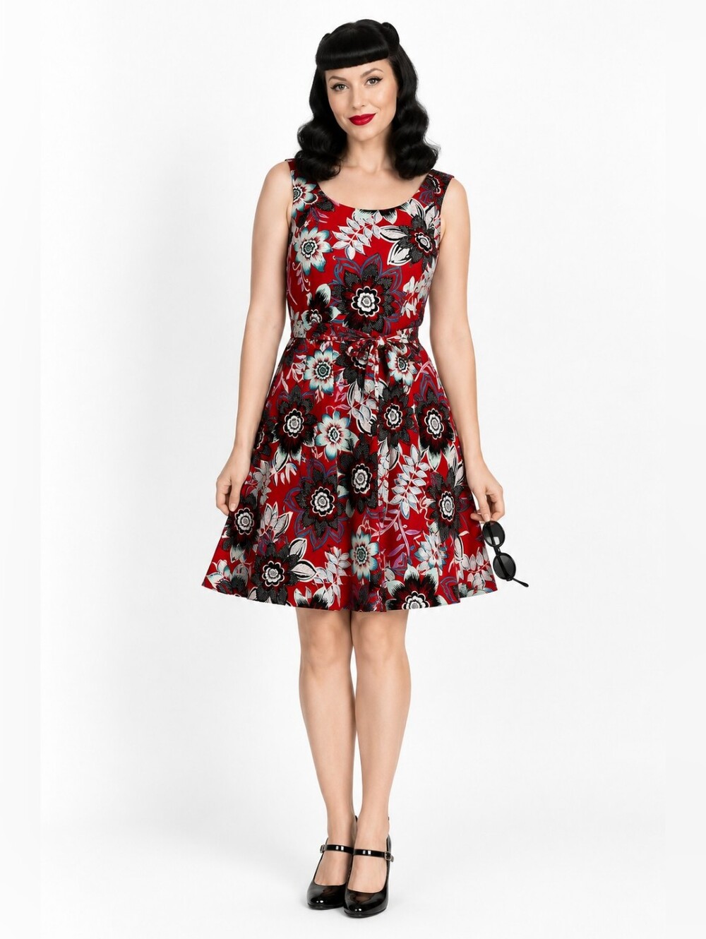 Talbots Red Floral Fit & Flare Cotton Dress Size 10 Retro Pinup Style